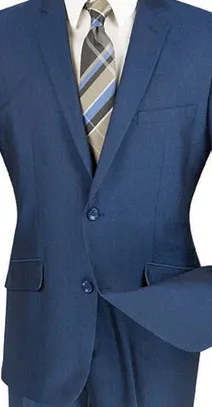 Chicquel Collection: Blue 2 Piece Solid Color Single Breasted Slim Fit Suit
