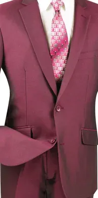 Chicquel Collection: Burgundy 2 Piece Solid Color Single Breasted Slim Fit Suit