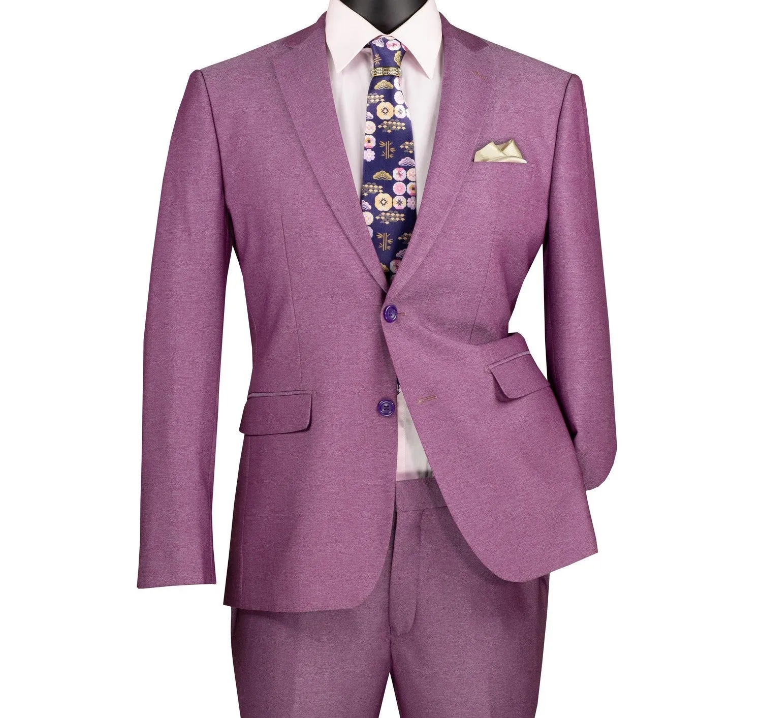 Chicquel Collection: Light Purple 2 Piece Solid Color Single Breasted Slim Fit Suit