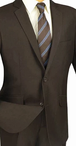 Chicquel Collection: Brown 2 Piece Solid Color Single Breasted Slim Fit Suit