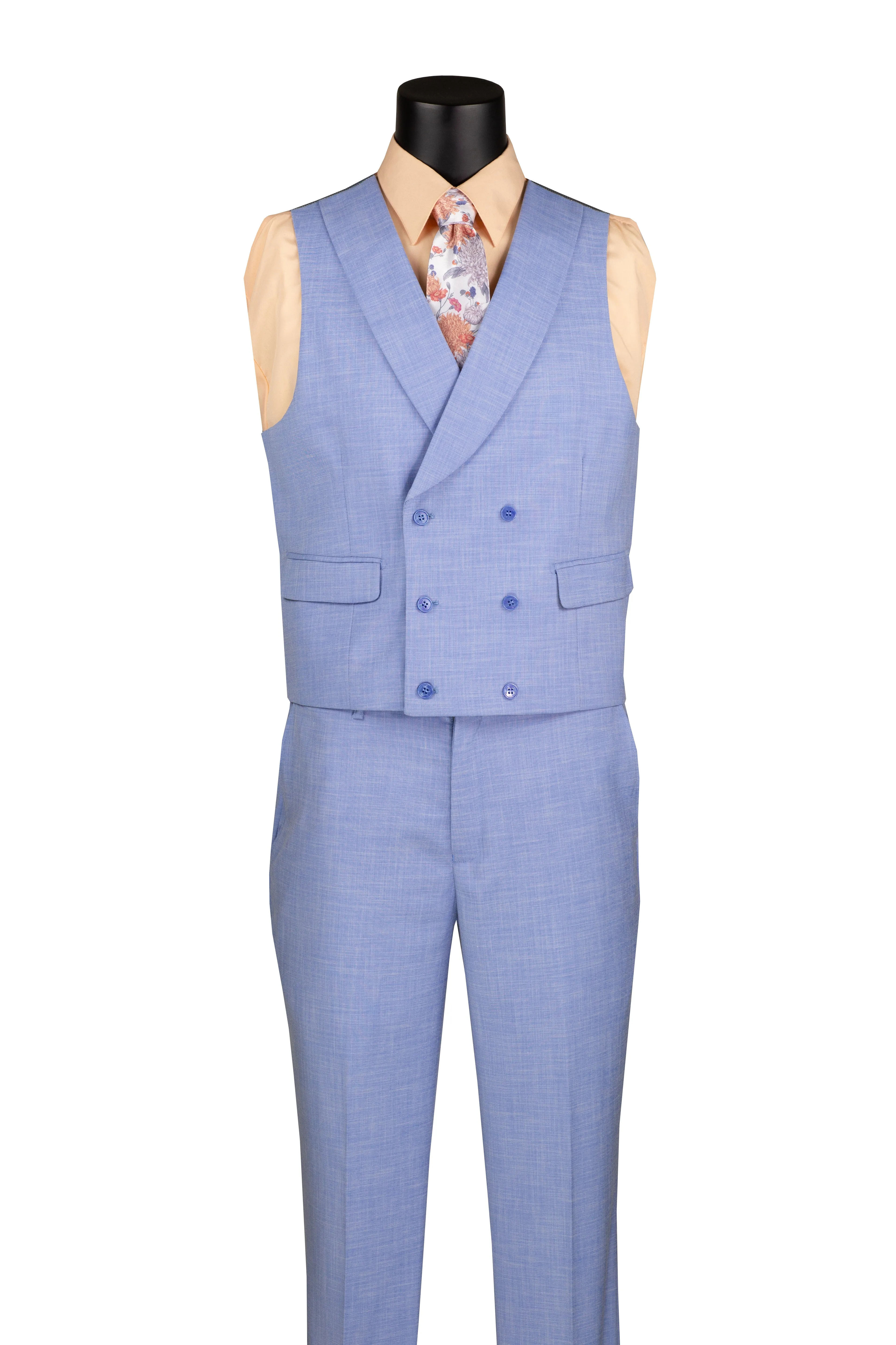 Classique Collection: Light Blue 3 Piece Solid Color Single Breasted Modern Fit Suit
