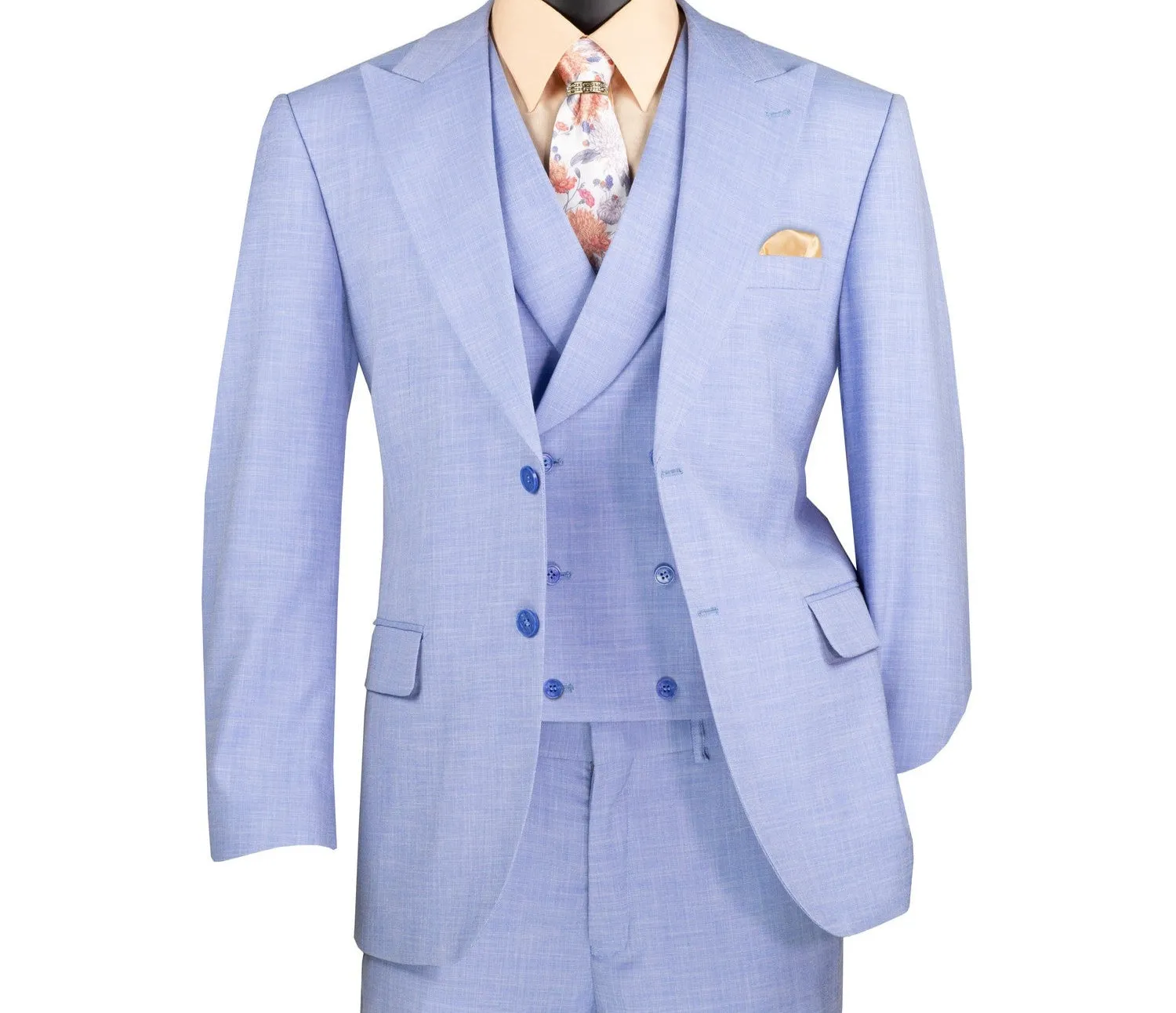 Classique Collection: Light Blue 3 Piece Solid Color Single Breasted Modern Fit Suit
