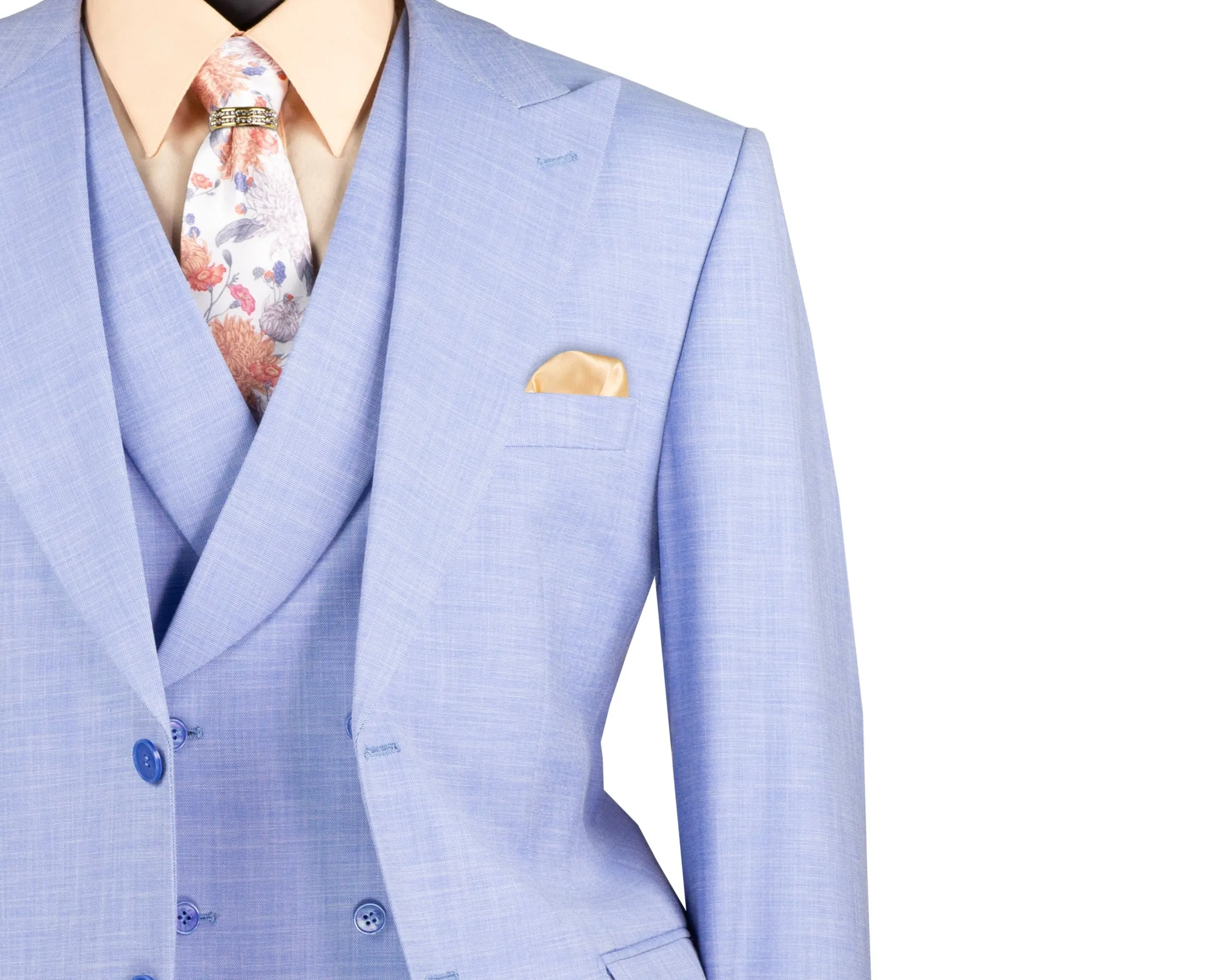 Classique Collection: Light Blue 3 Piece Solid Color Single Breasted Modern Fit Suit