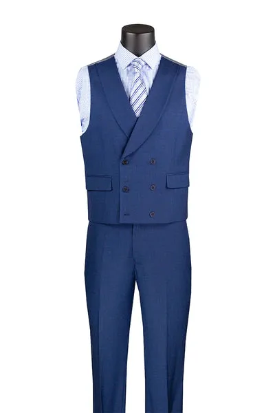Classique Collection: Navy 3 Piece Solid Color Single Breasted Modern Fit Suit