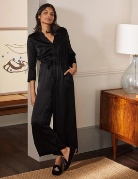 Collar Detail Cropped Jumpsuit-Black