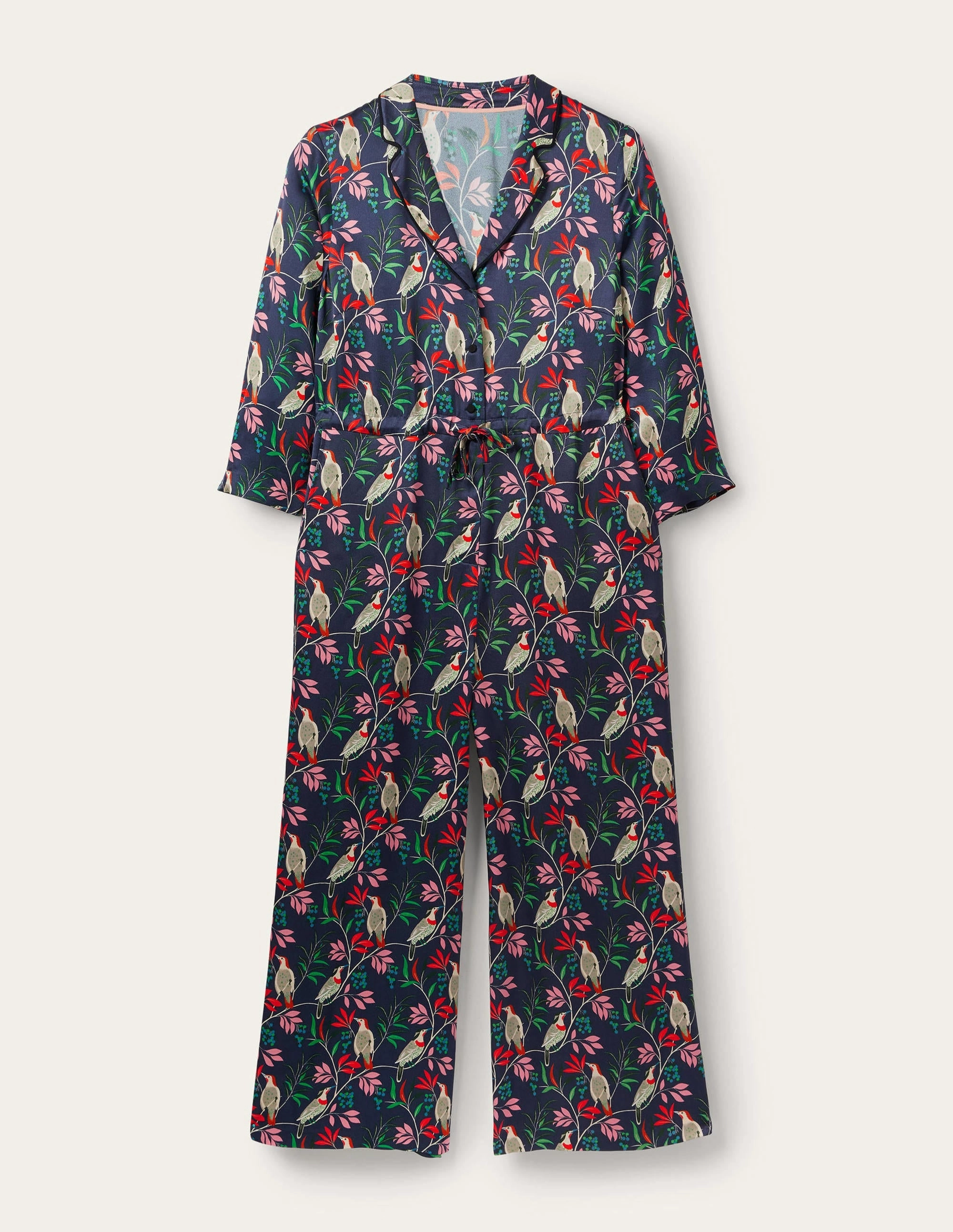Collar Detail Cropped Jumpsuit-French Navy, Berry Bird