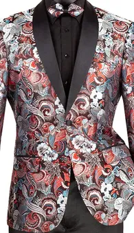 Cosmos Collection: Burgundy 2 Button Paisley Pattern Single Breasted Modern Fit Blazer