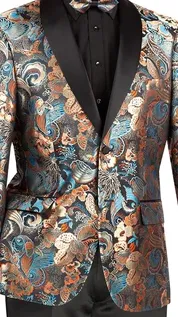 Cosmos Collection: Teal 2 Button Paisley Pattern Single Breasted Modern Fit Blazer