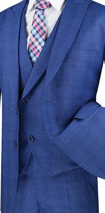 Countess Couture Collection: Blue 3 Piece Glen Plaid Single Breasted Modern Fit Suit