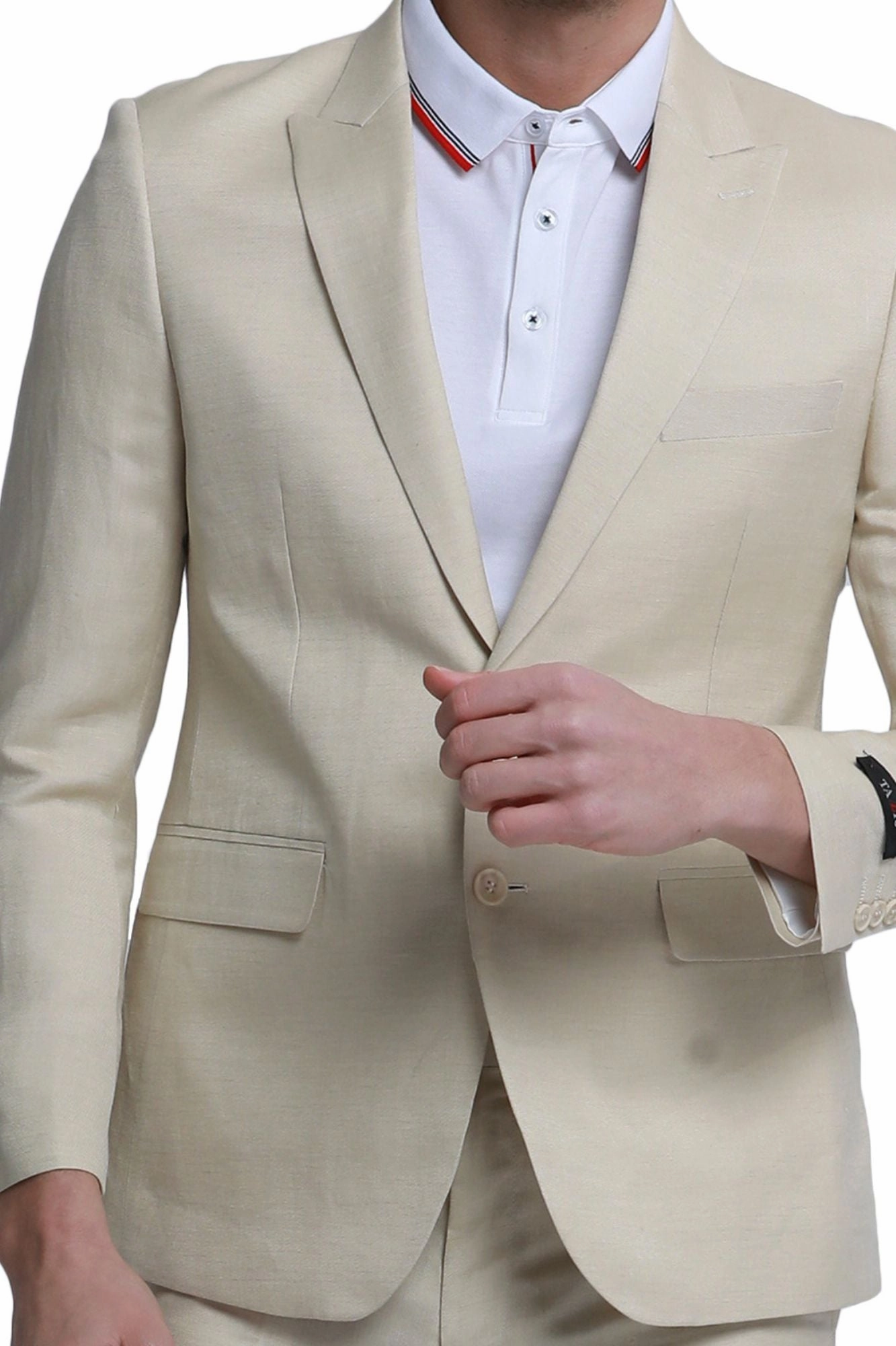 Couturious Collection: 2-Piece Slim Fit Solid Suit For Men In Tan