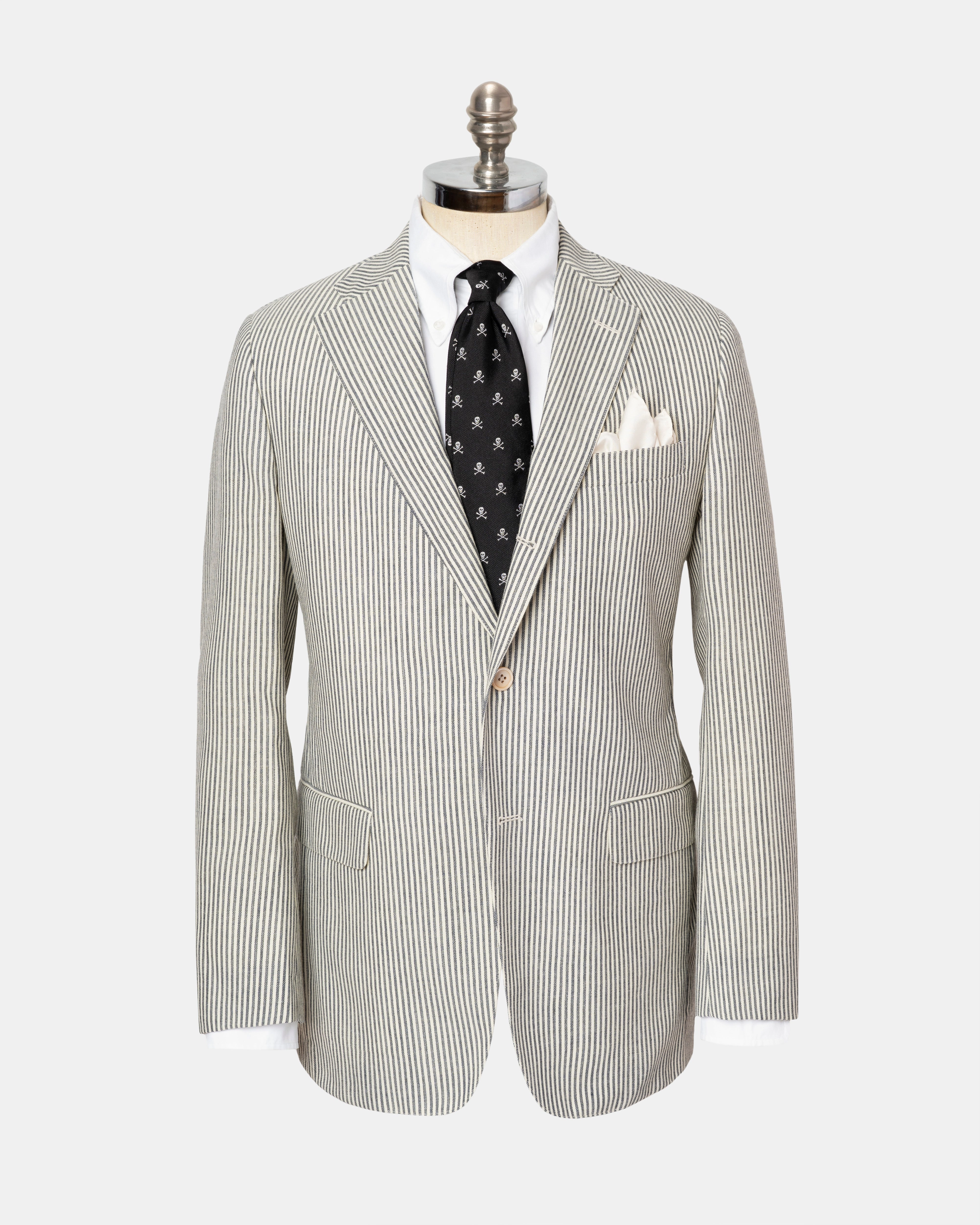 CREAM/GREY OXFORD STRIPE SPORT COAT
