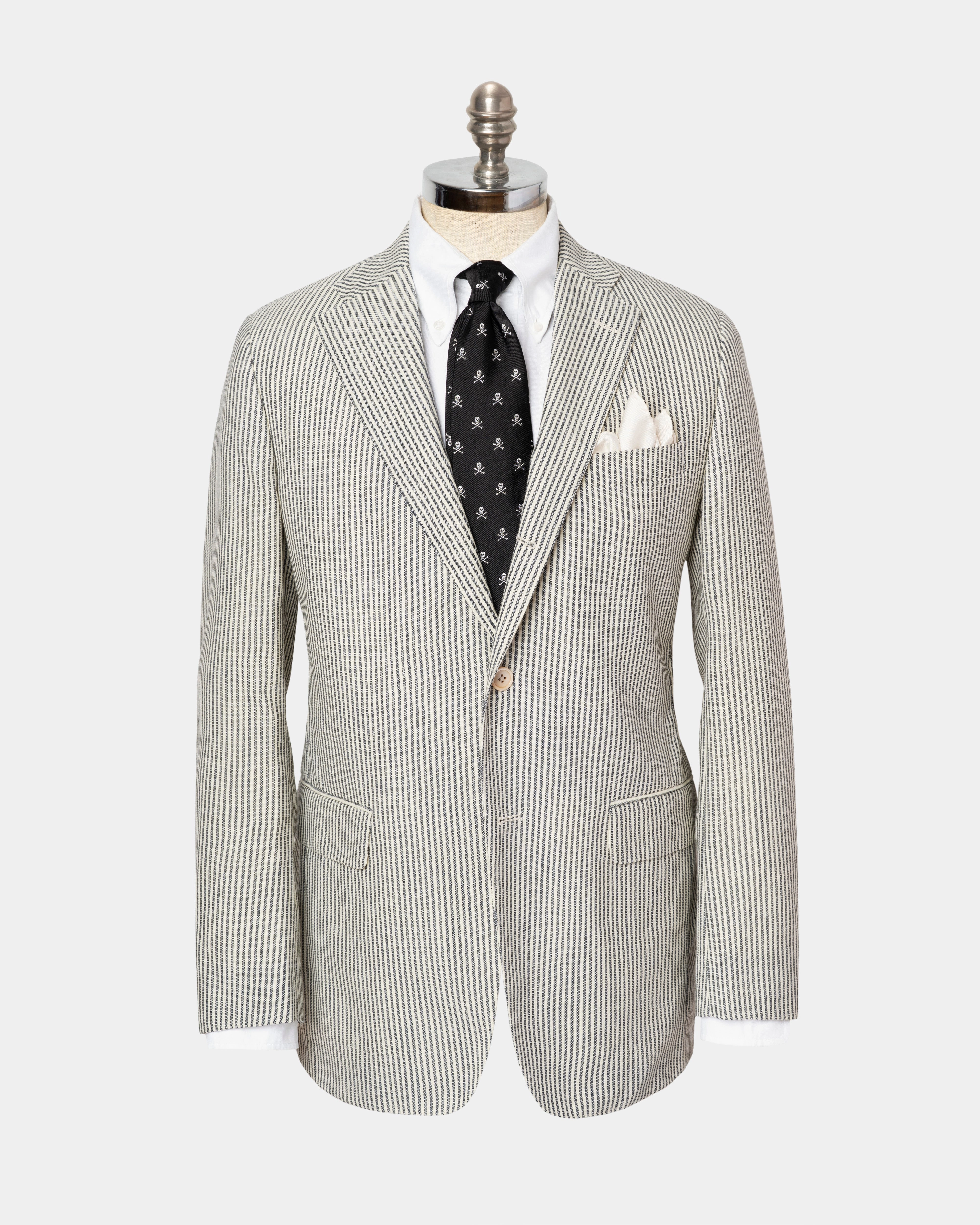 CREAM/GREY OXFORD STRIPE SPORT COAT