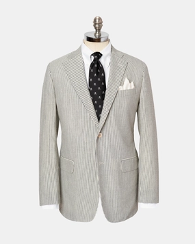 CREAM/GREY OXFORD STRIPE SPORT COAT