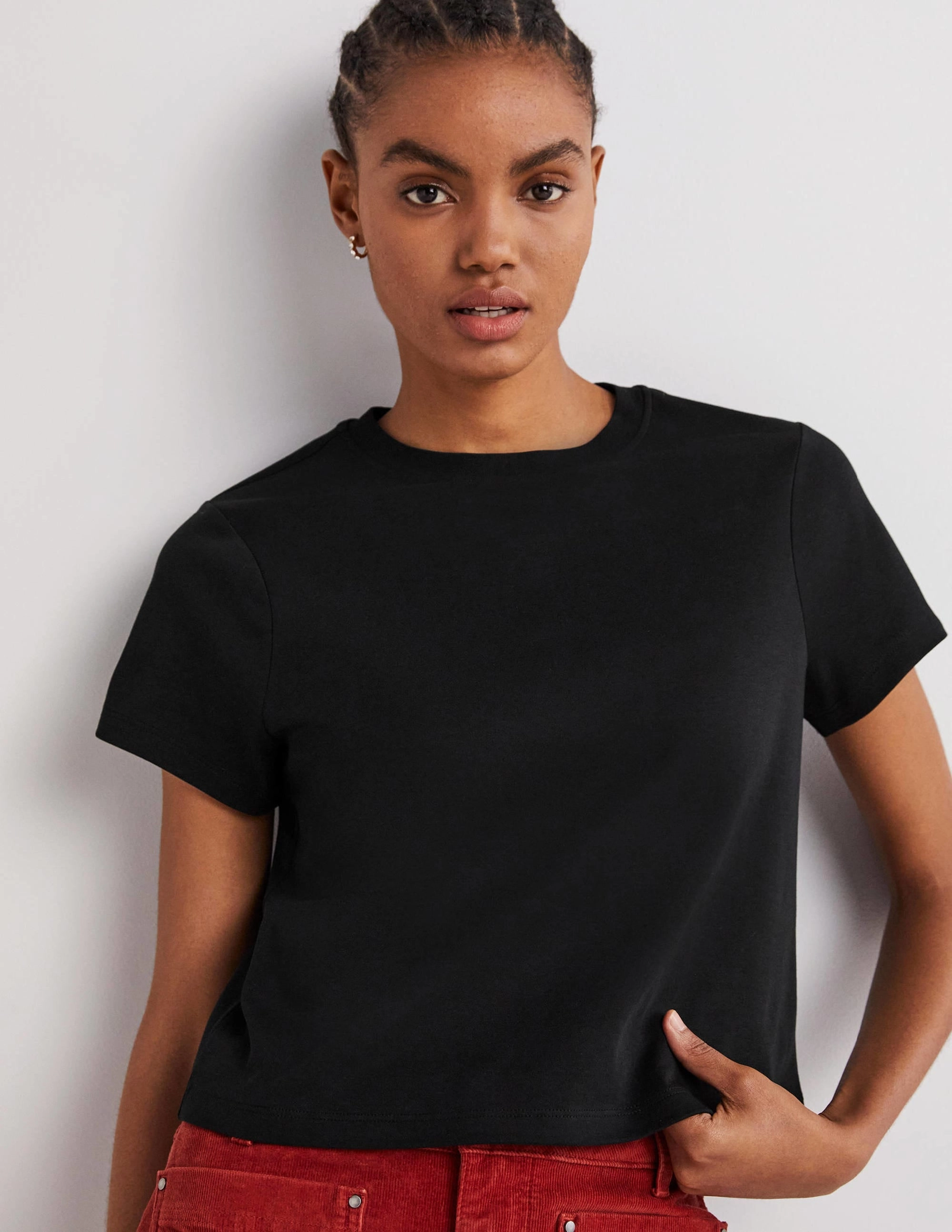 Cropped Cotton T-Shirt-Black