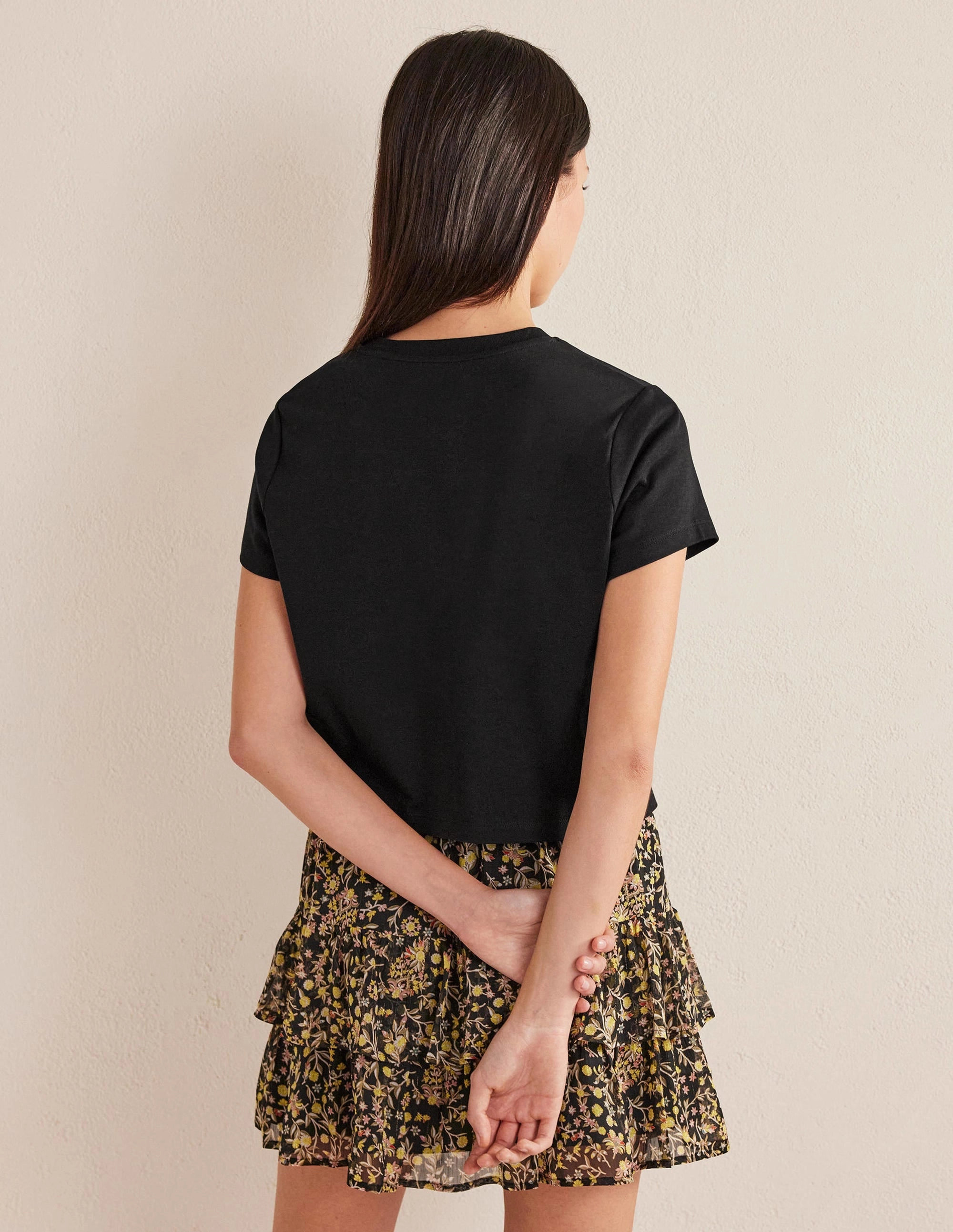 Cropped Cotton T-Shirt-Black