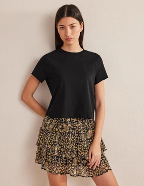 Cropped Cotton T-Shirt-Black