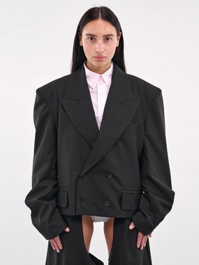 Cropped Double-Breasted Blazer (VAQ09J007-BLACK)