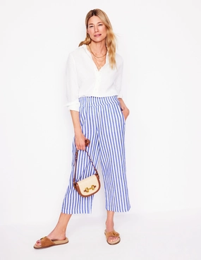 Cropped Double Cloth Pants-Bright Blue Stripe