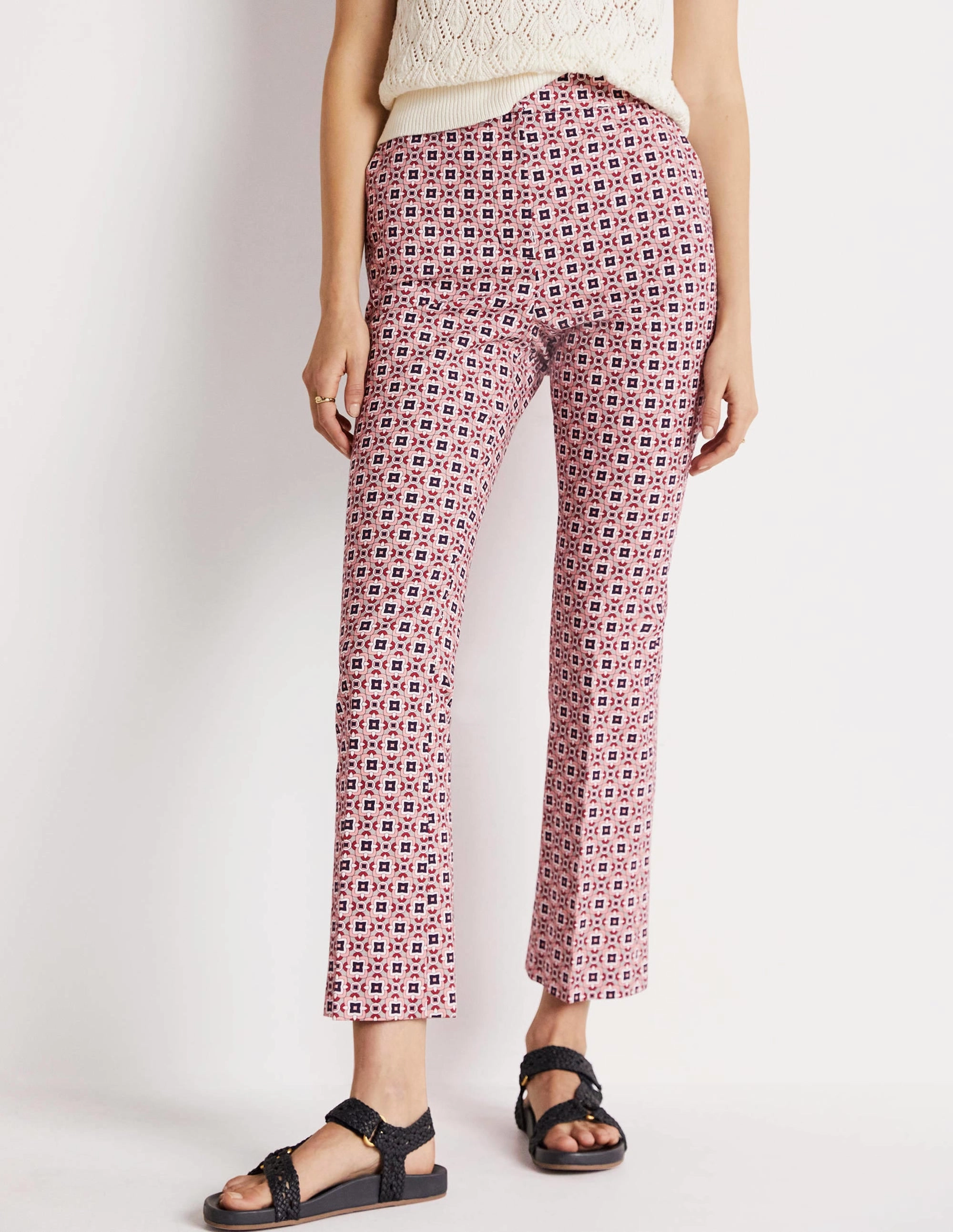 Cropped Flare Pants-Almond Pink, Square Geo