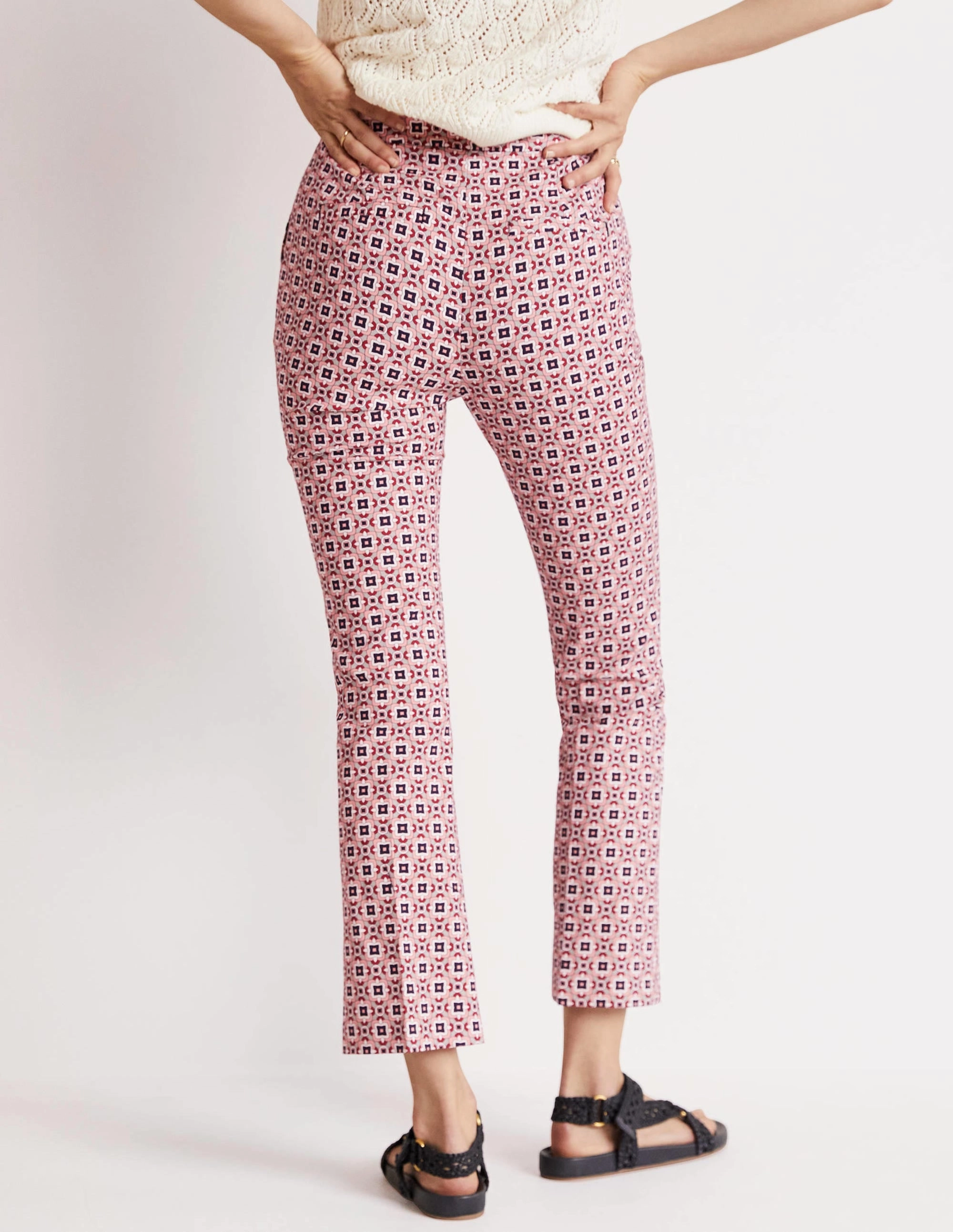 Cropped Flare Pants-Almond Pink, Square Geo