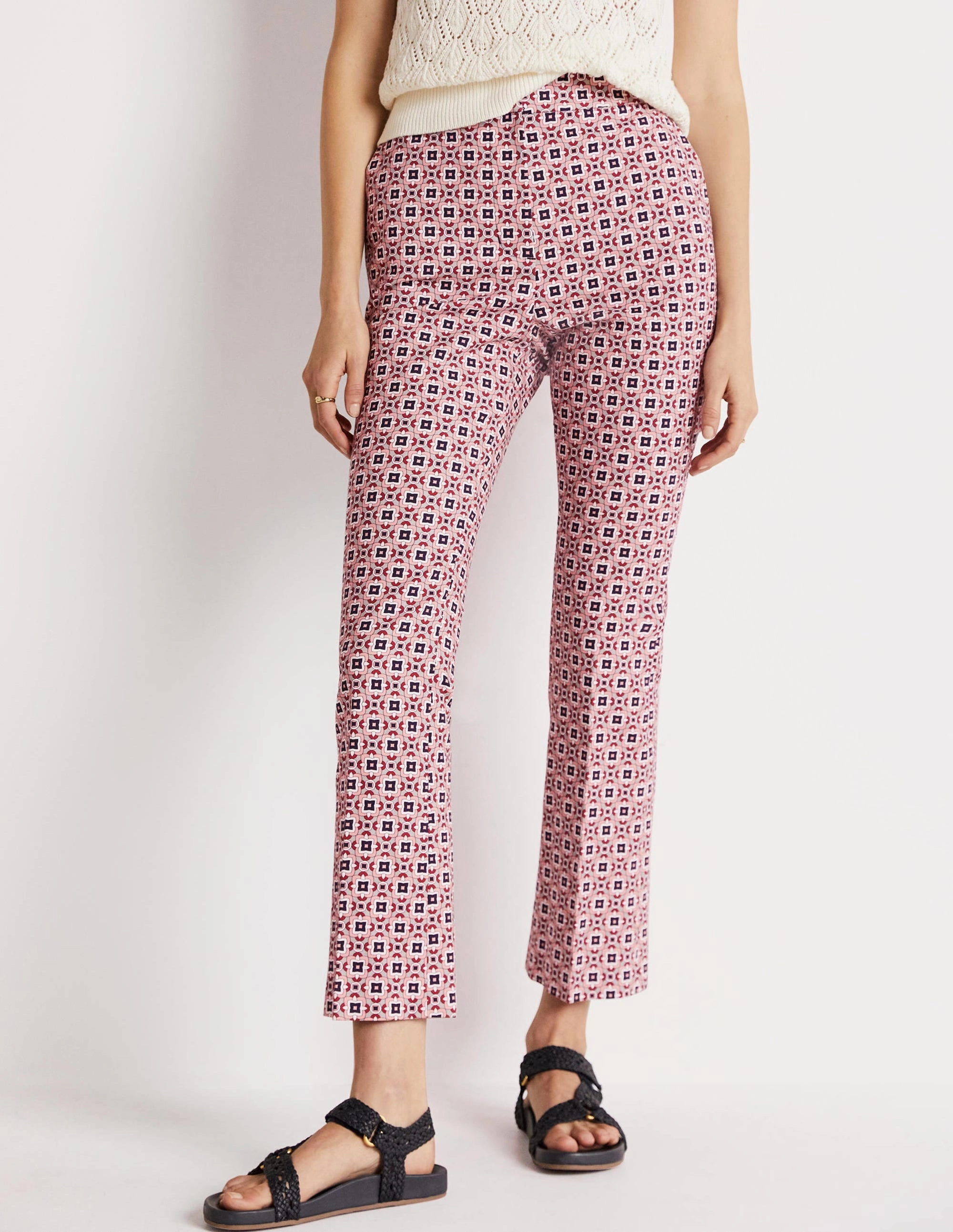 Cropped Flare Pants-Almond Pink, Square Geo