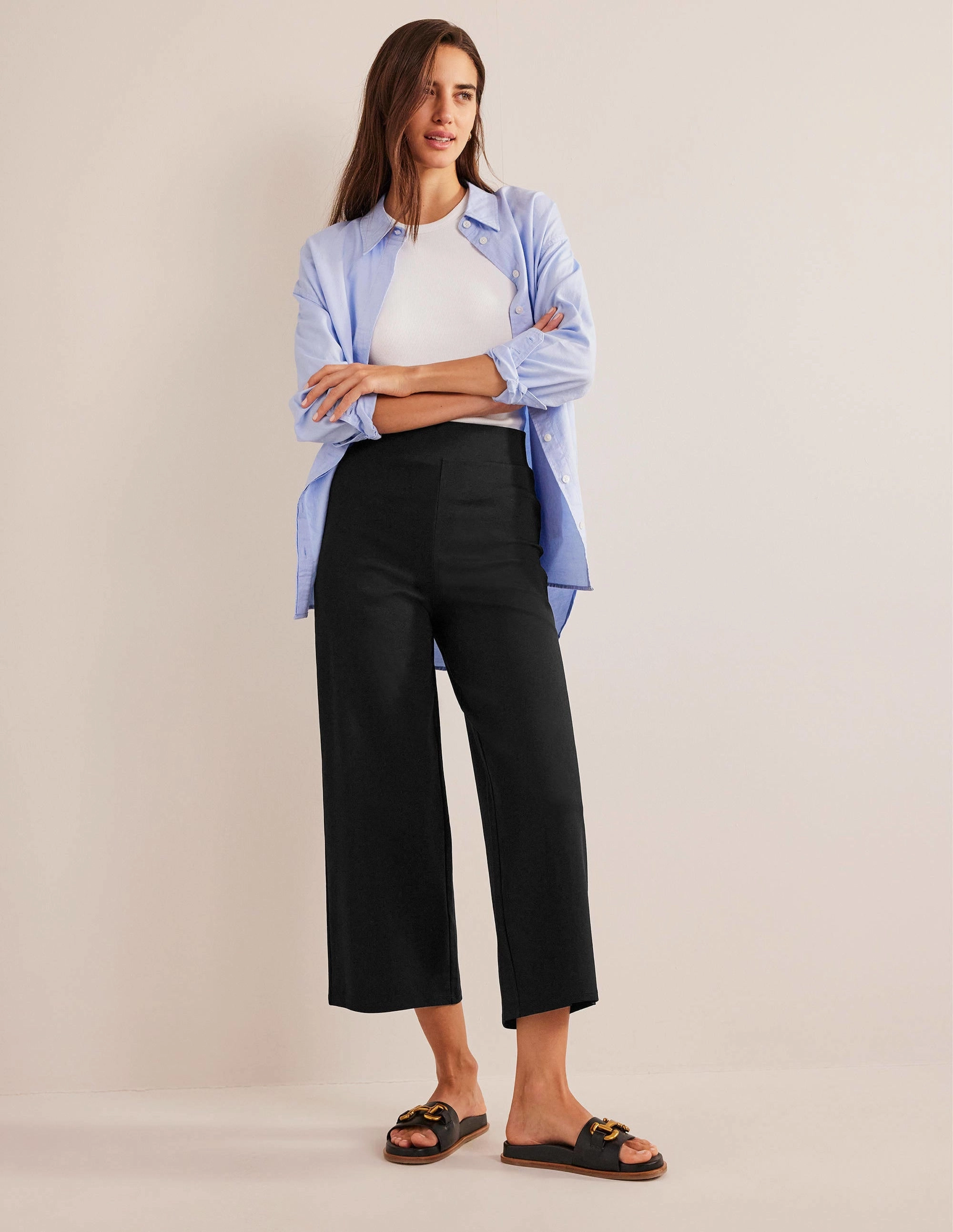 Cropped Jersey Pants-Black