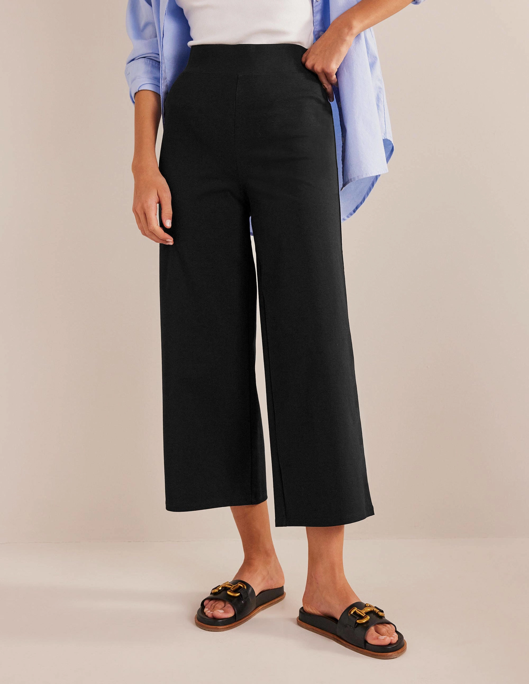 Cropped Jersey Pants-Black