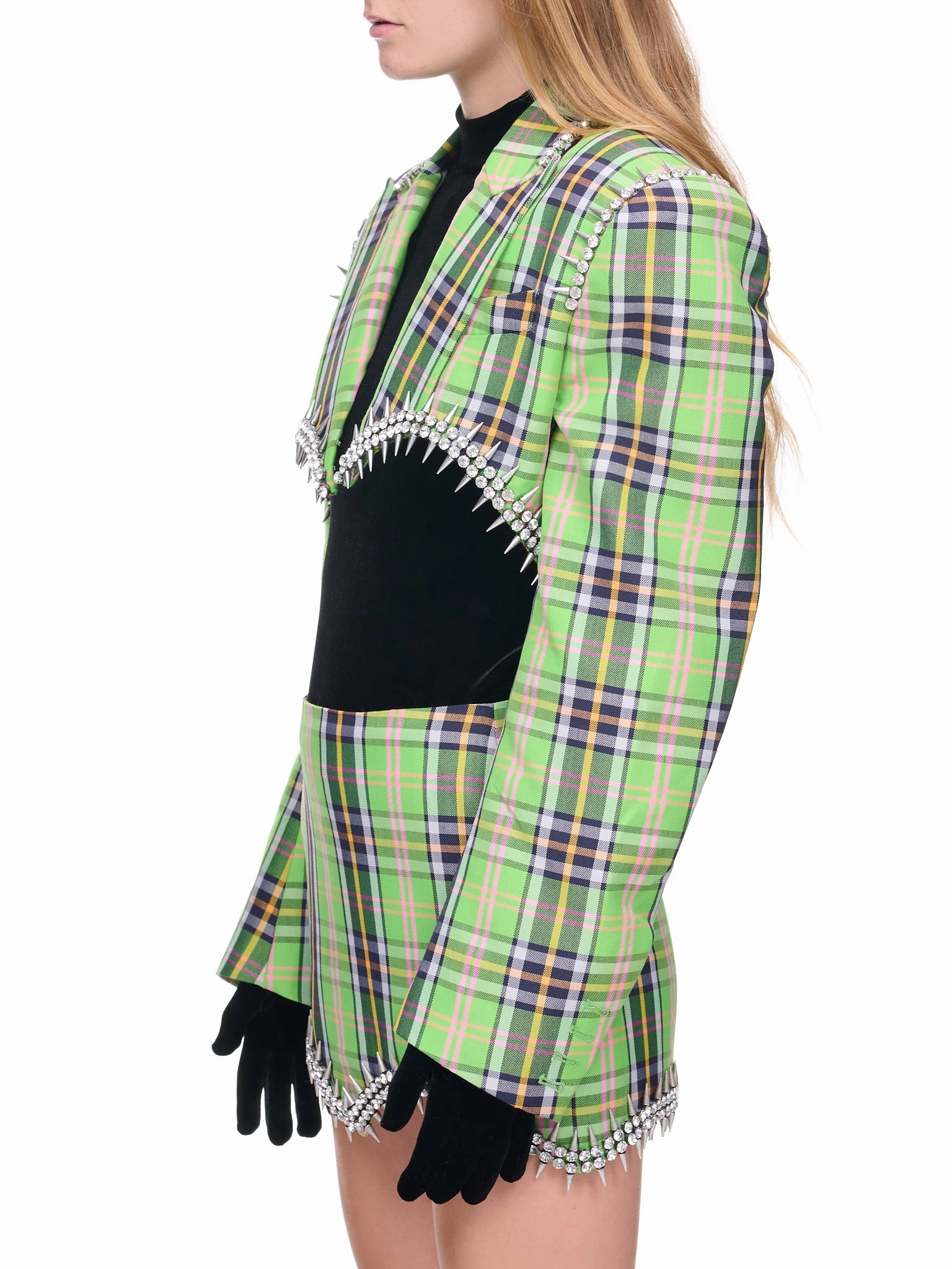 Crystal Spike Blazer (2203J02152-GREEN-PLAID)