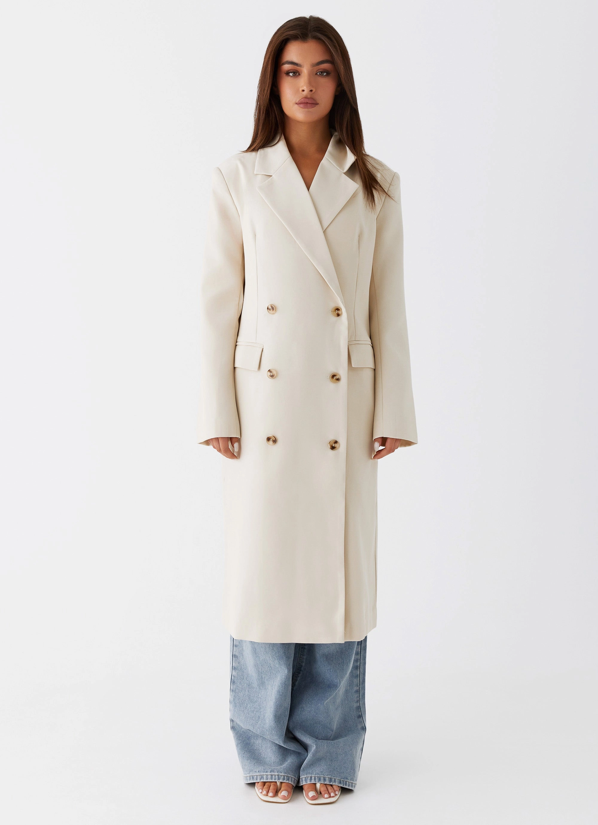 Dalia Double Breasted Blazer Coat - Beige