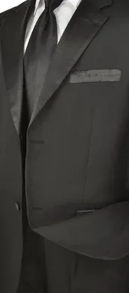 DapperDuo Collection: Black 2 Piece Solid Color with Satin Lapel Single Breasted Regular Fit Tuxedo