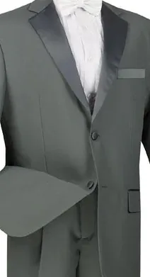 DapperDuo Collection: Grey 2 Piece Solid Color with Satin Lapel Single Breasted Regular Fit Tuxedo