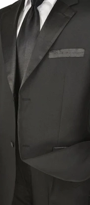 DapperDuo Collection: Black 2 Piece Solid Color with Satin Lapel Single Breasted Regular Fit Tuxedo