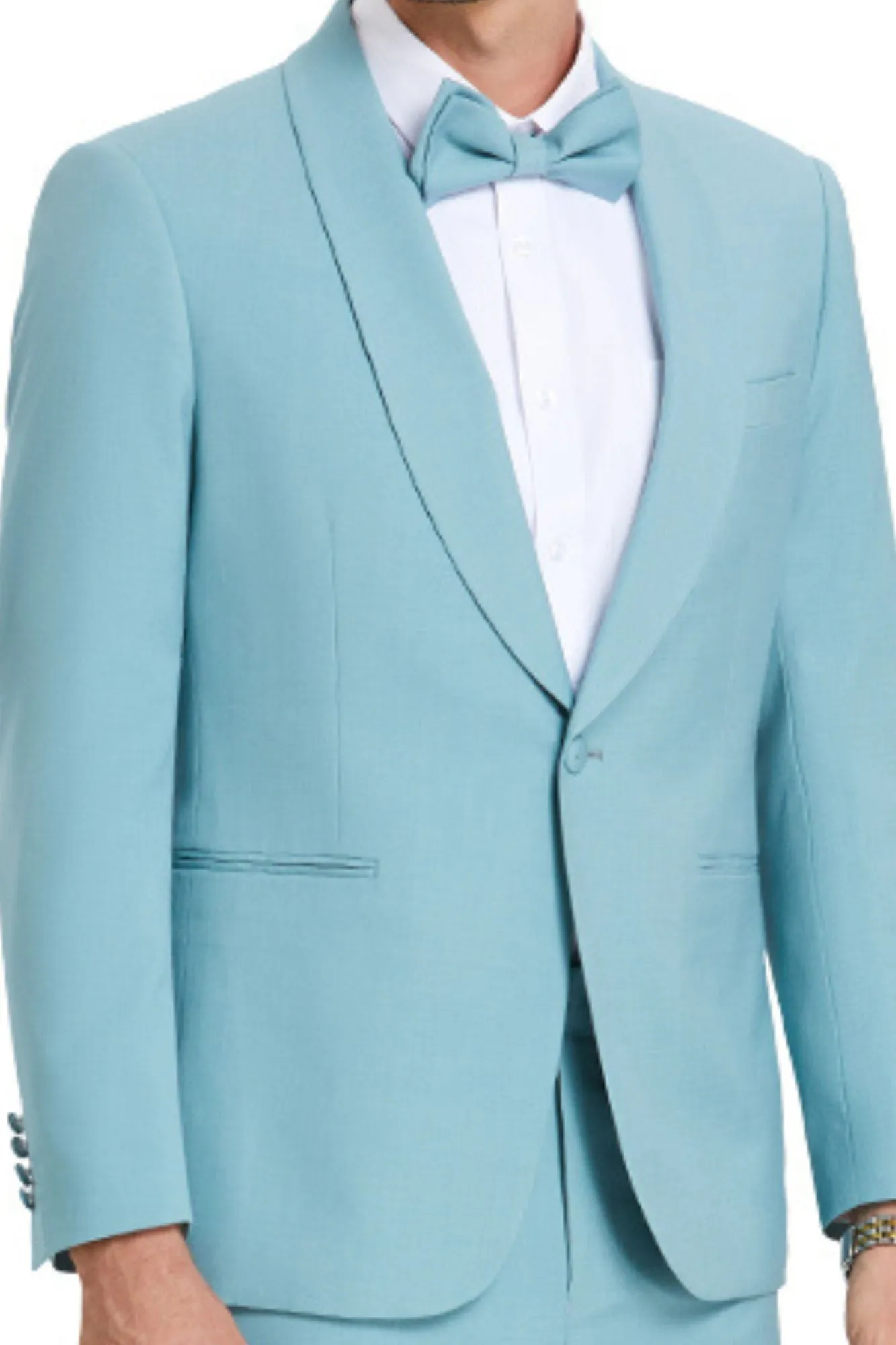 Distinction Collection: Men's Solid 2-Piece Suit In Celeste Blue - Slim Fit