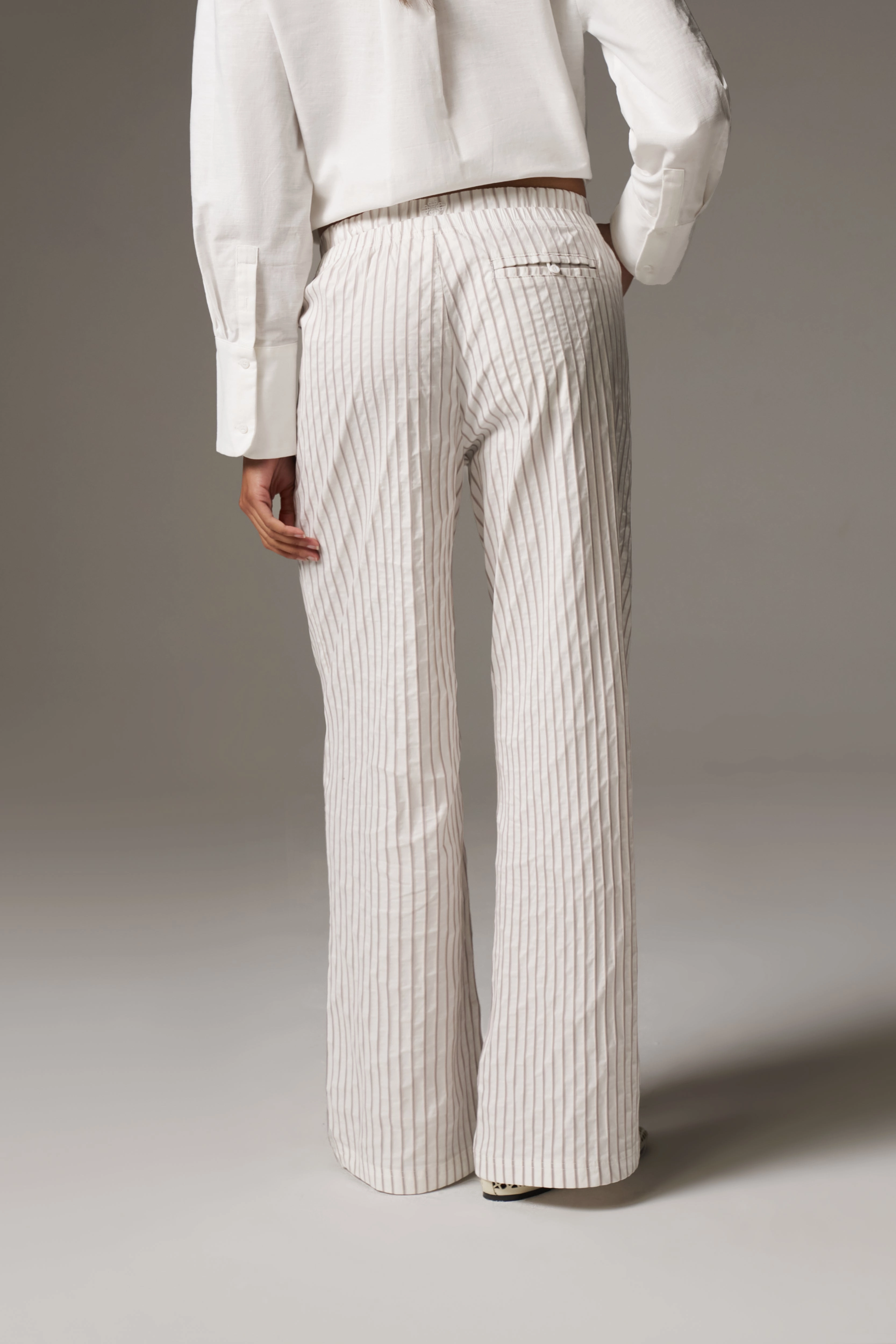 DOUBLE WAISTBAND STRIPE TROUSERS - BEIGE