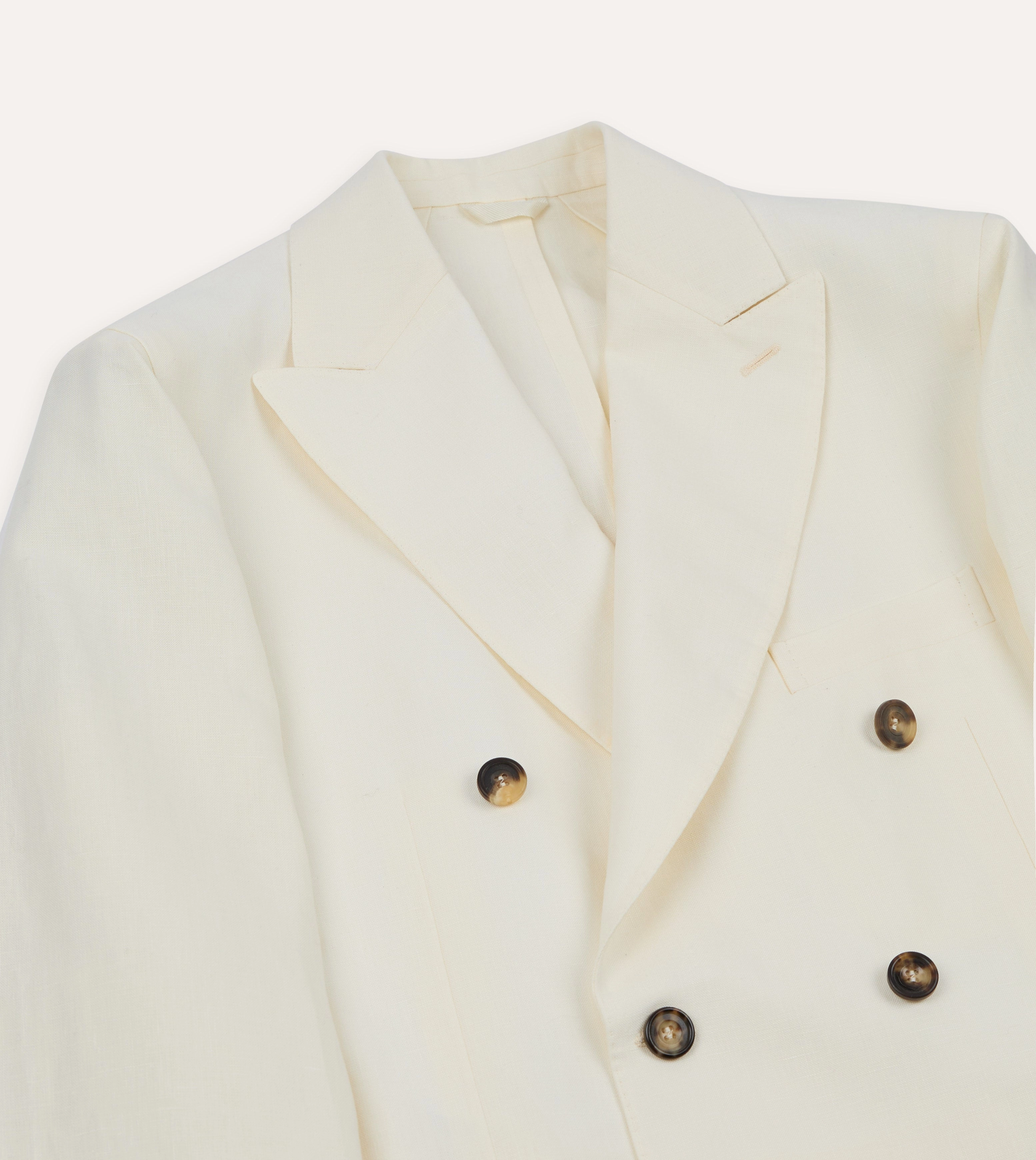 Ecru Linen Double-Breasted Tailored Jacket