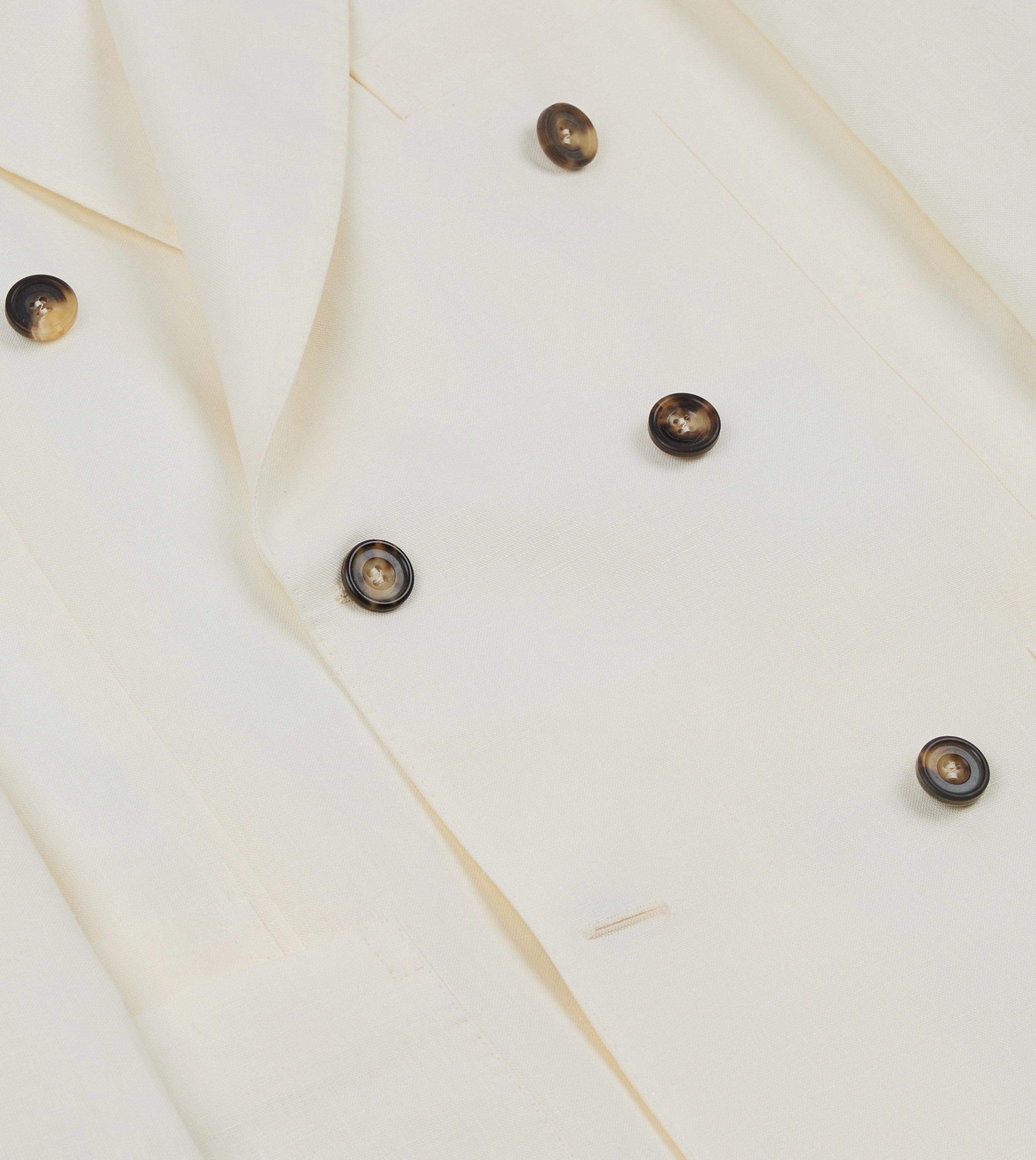 Ecru Linen Double-Breasted Tailored Jacket
