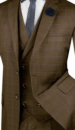 ElegantEcho Collection: Taupe 3 Piece Glen Plaid Single Breasted Regular Fit Suit