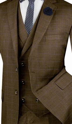 ElegantEcho Collection: Taupe 3 Piece Glen Plaid Single Breasted Regular Fit Suit