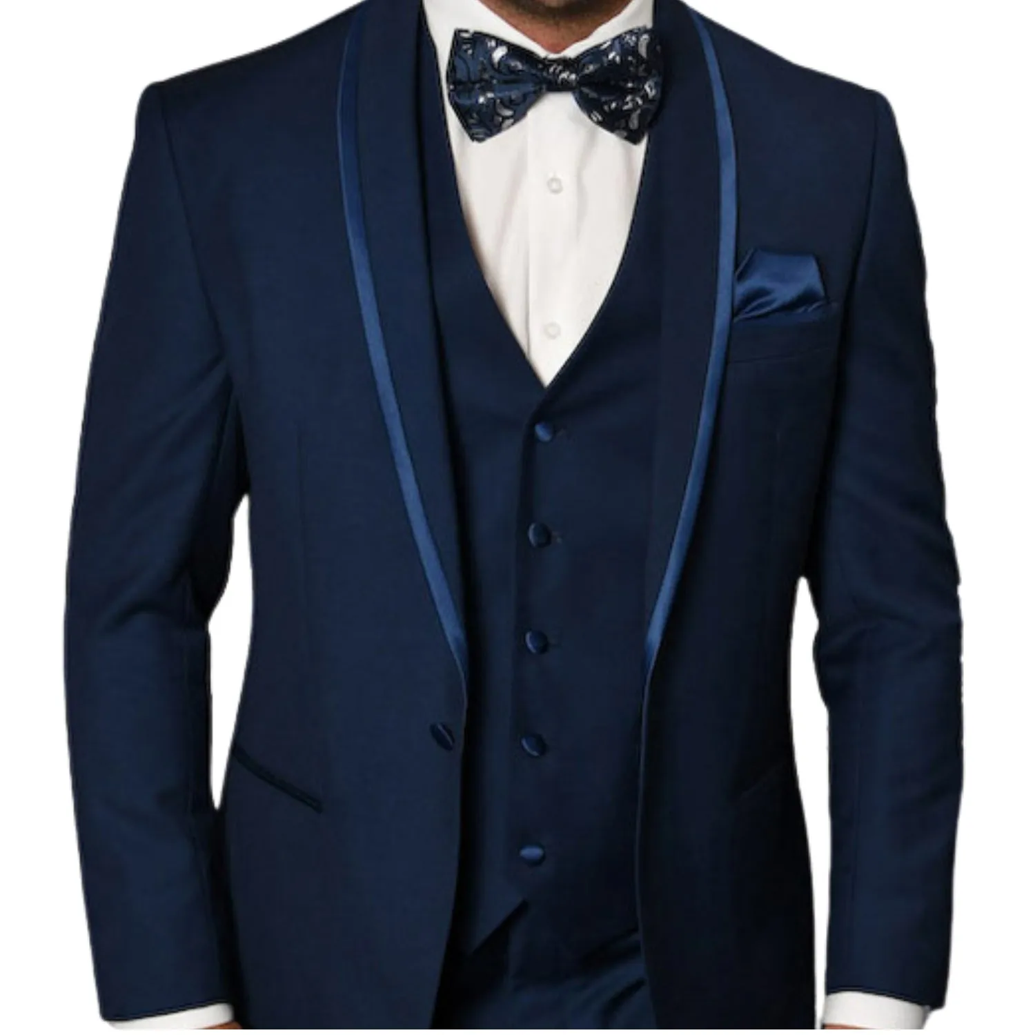 Eliot Collection: 3PC Sapphire Tuxedo with Flat Front Pants and Matching Bow Tie