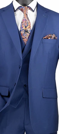 Elite Edit Collection: Blue 2 Piece Solid Color Single Breasted Modern Fit Suit