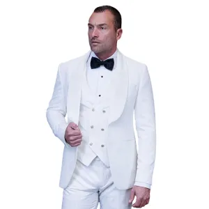 Empyrean Collection: Statement 3-Piece White Velvet Tuxedo with Gold Accents