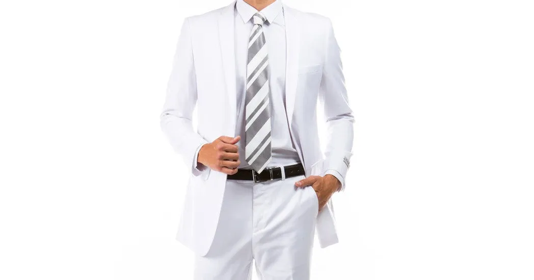 Essential Elegance Collection: Men's Two-Piece Suit Slim Fit with Notch Lapel In White - Slim Fit