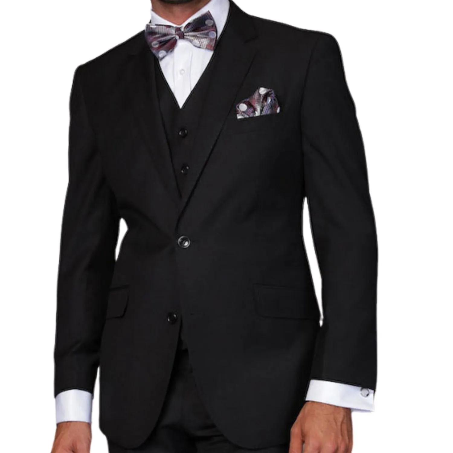 Europa Collection: Black 3-Piece Modern Fit Suit – Super 180's Italian Wool
