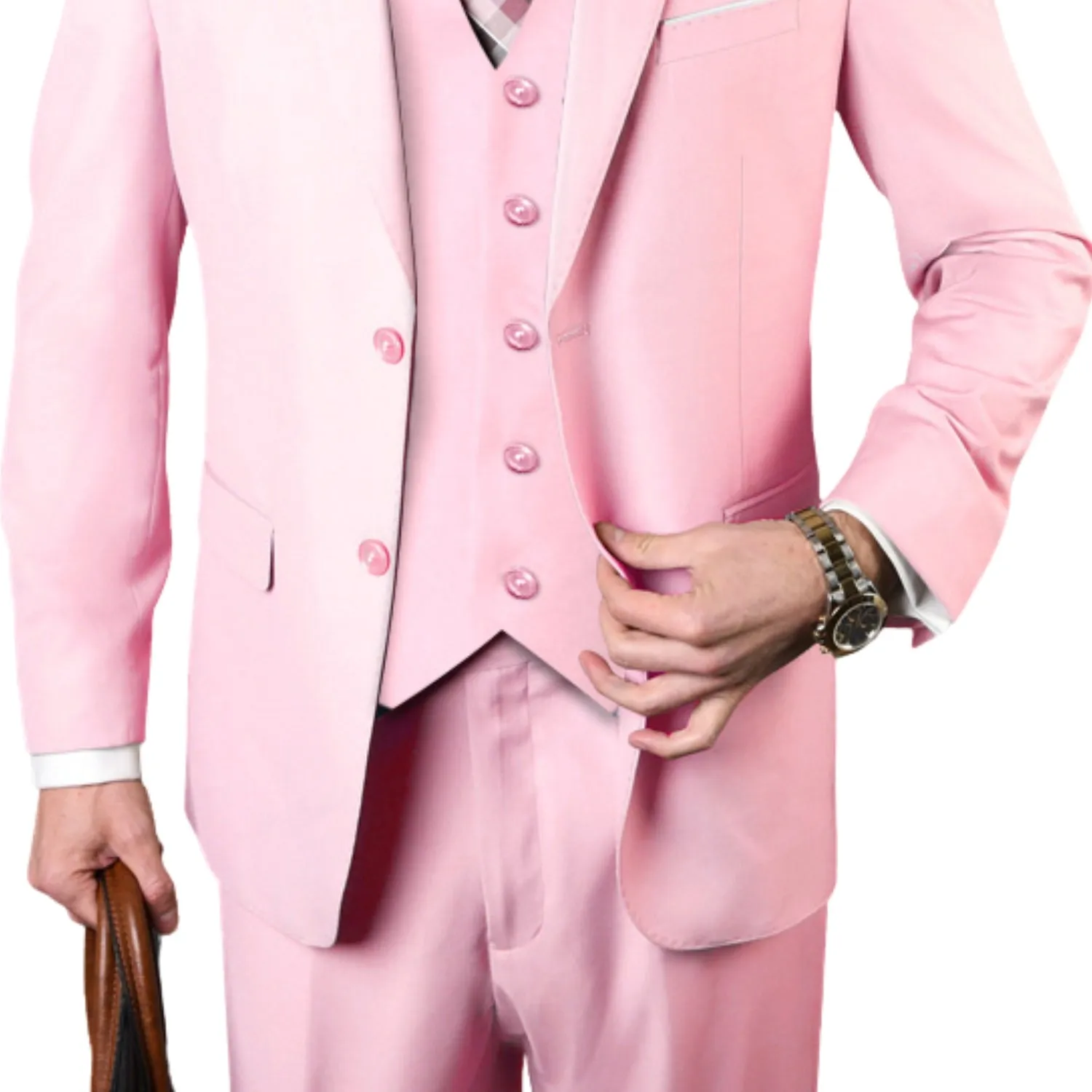 Europa Collection: Pink 3-Piece Modern Fit Suit – Super 180's Italian Wool