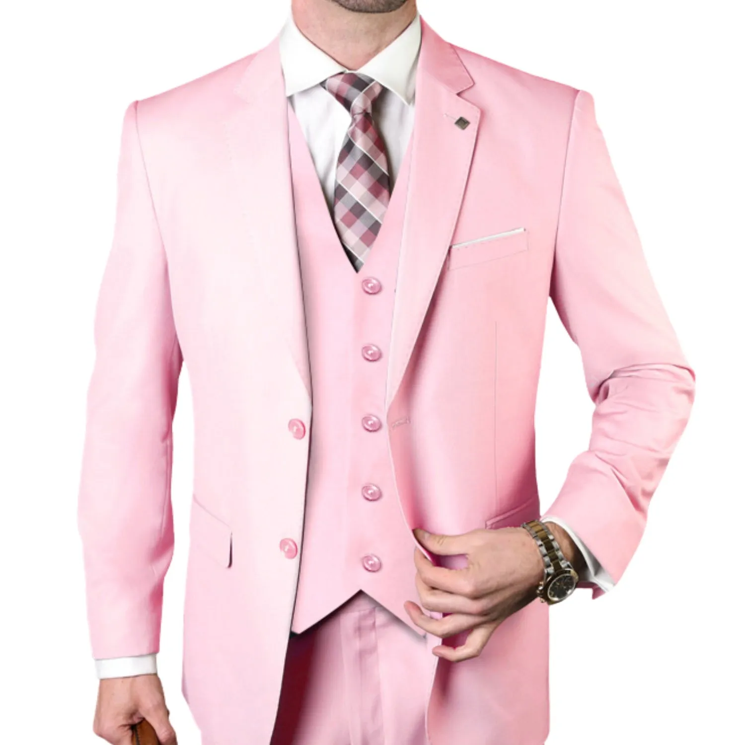 Europa Collection: Pink 3-Piece Modern Fit Suit – Super 180's Italian Wool