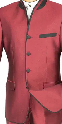 FabricFantasy Collection: Wine 2 Piece Banded Collar Sharkskin Single Breasted Slim Fit Suit