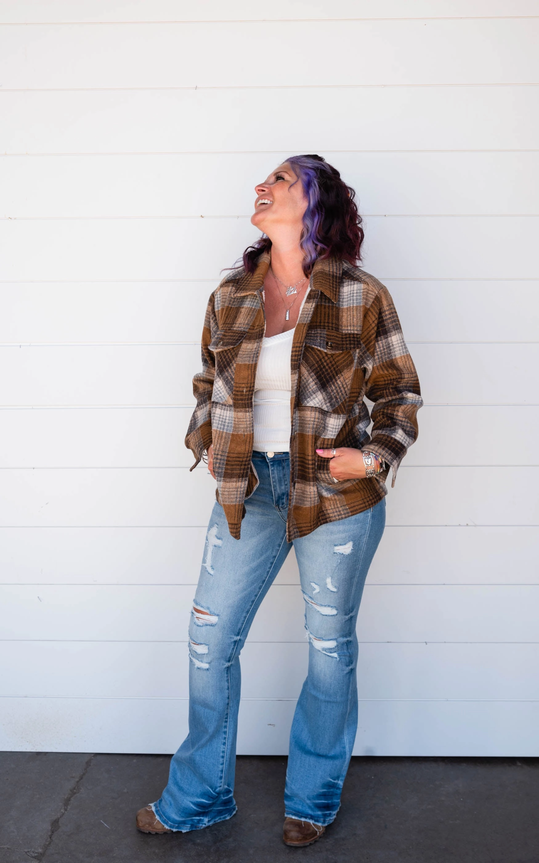 FLEECE COZY OVERSIZED PLAID SHIRT JACKET - Final Sale