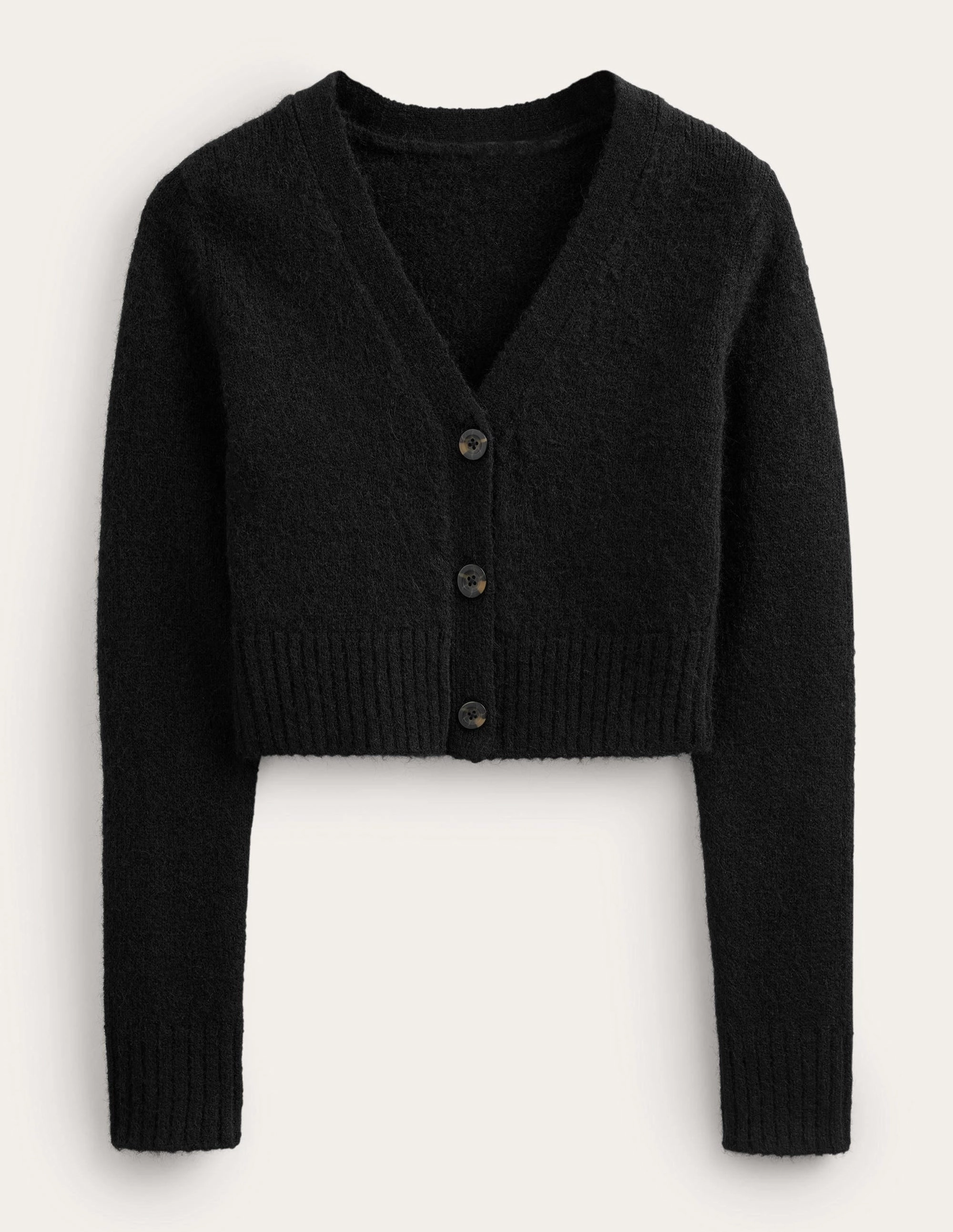 Fluffy Cropped V-Neck Cardigan-Black