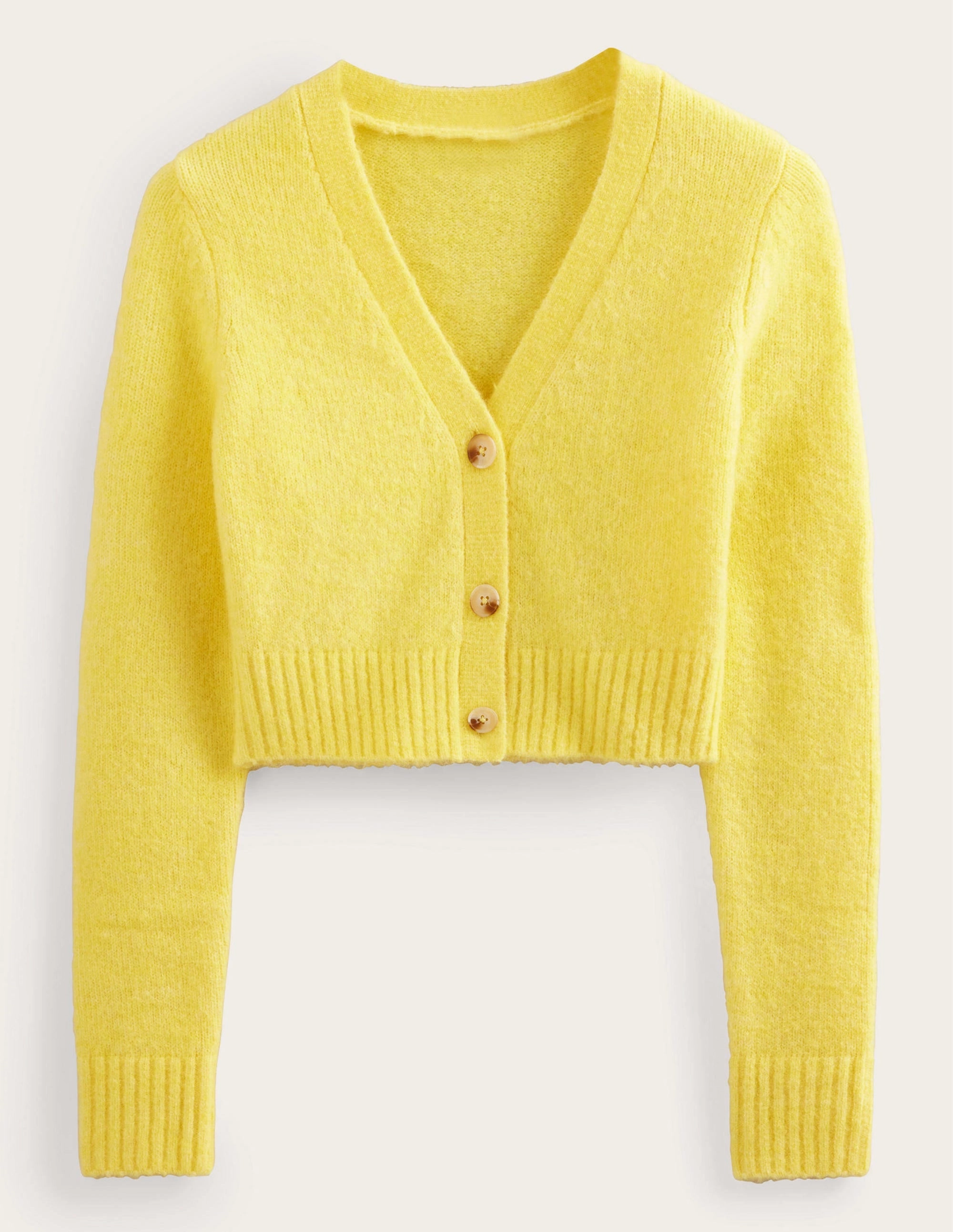 Fluffy Cropped V-Neck Cardigan-Bumble Bee