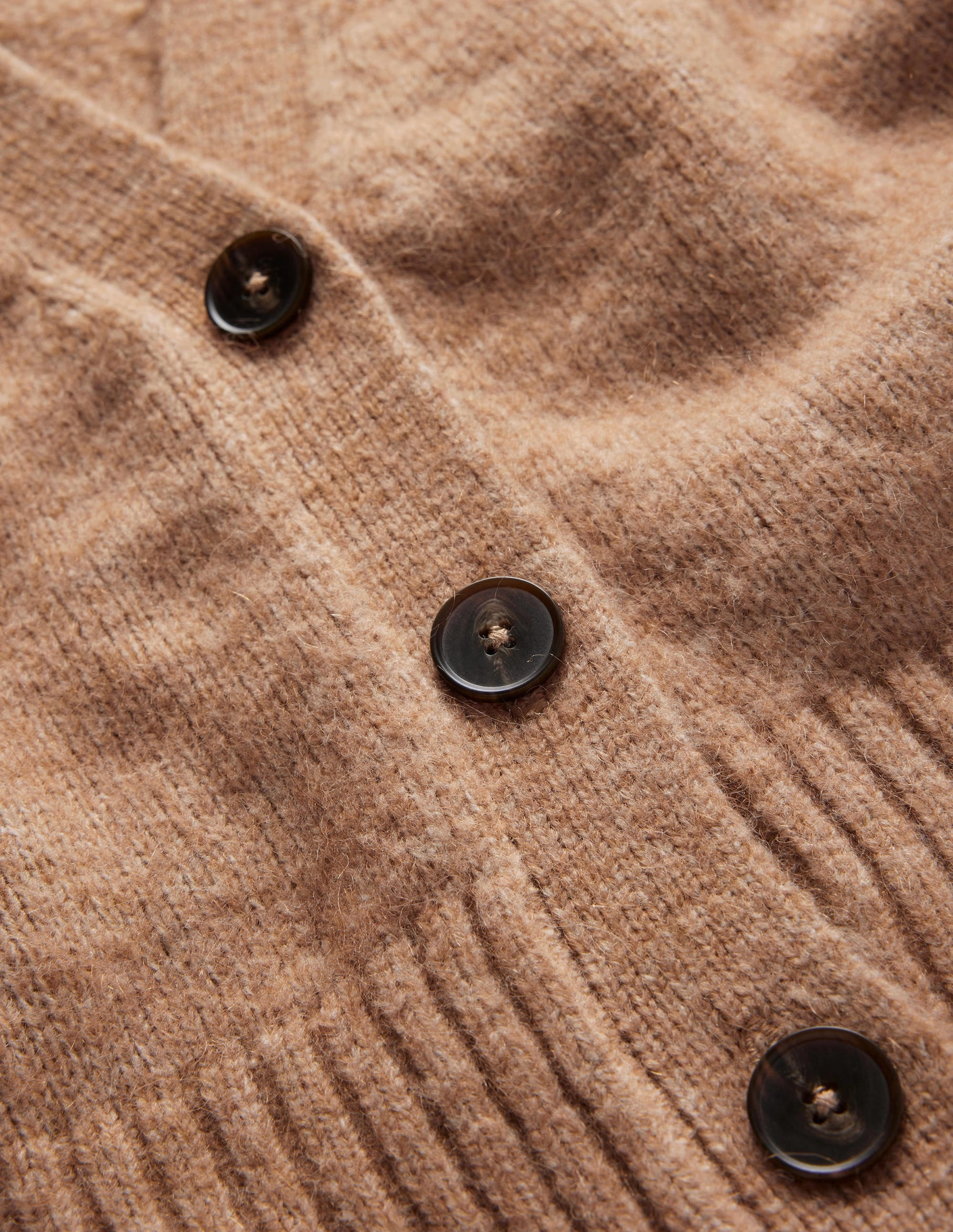 Fluffy Cropped V-Neck Cardigan-Camel Melange
